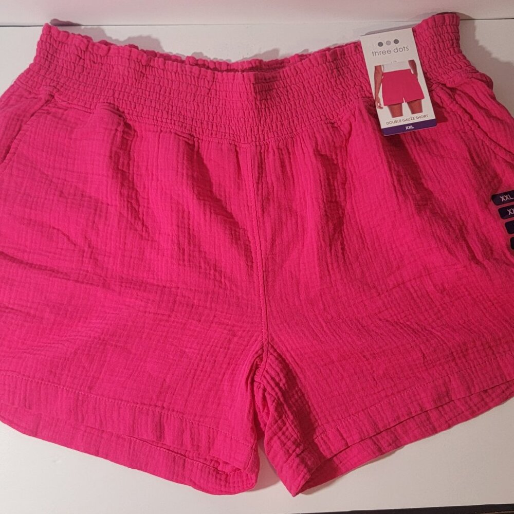 Women's Plus XXL Pink Three Dots NWT Pull-On Beach Vacation shorts with pockets